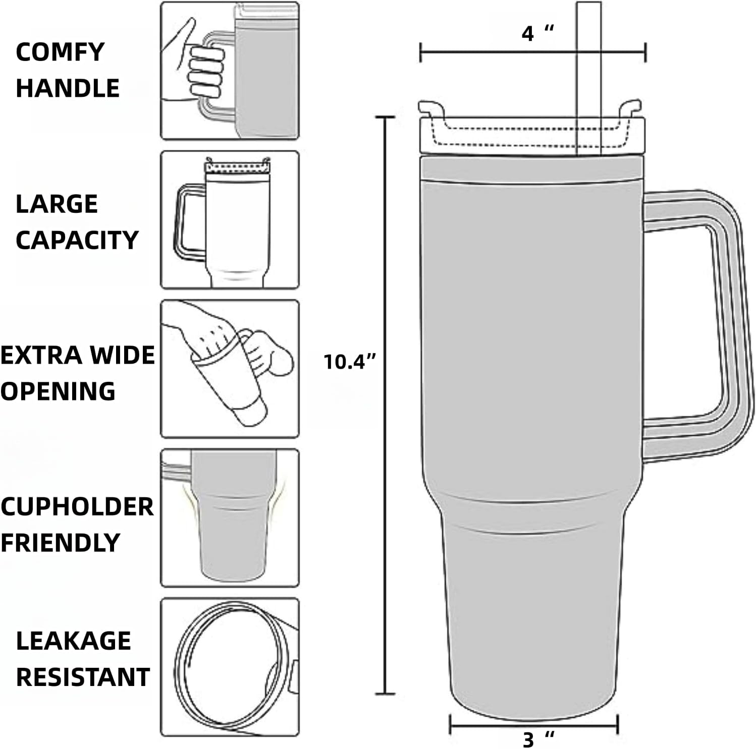 Vaso de 40 onzas con asa y pajilla, reutilizable, de acero inoxidable, con aislamiento térmico, para bebidas frías y calientes (verde menta)