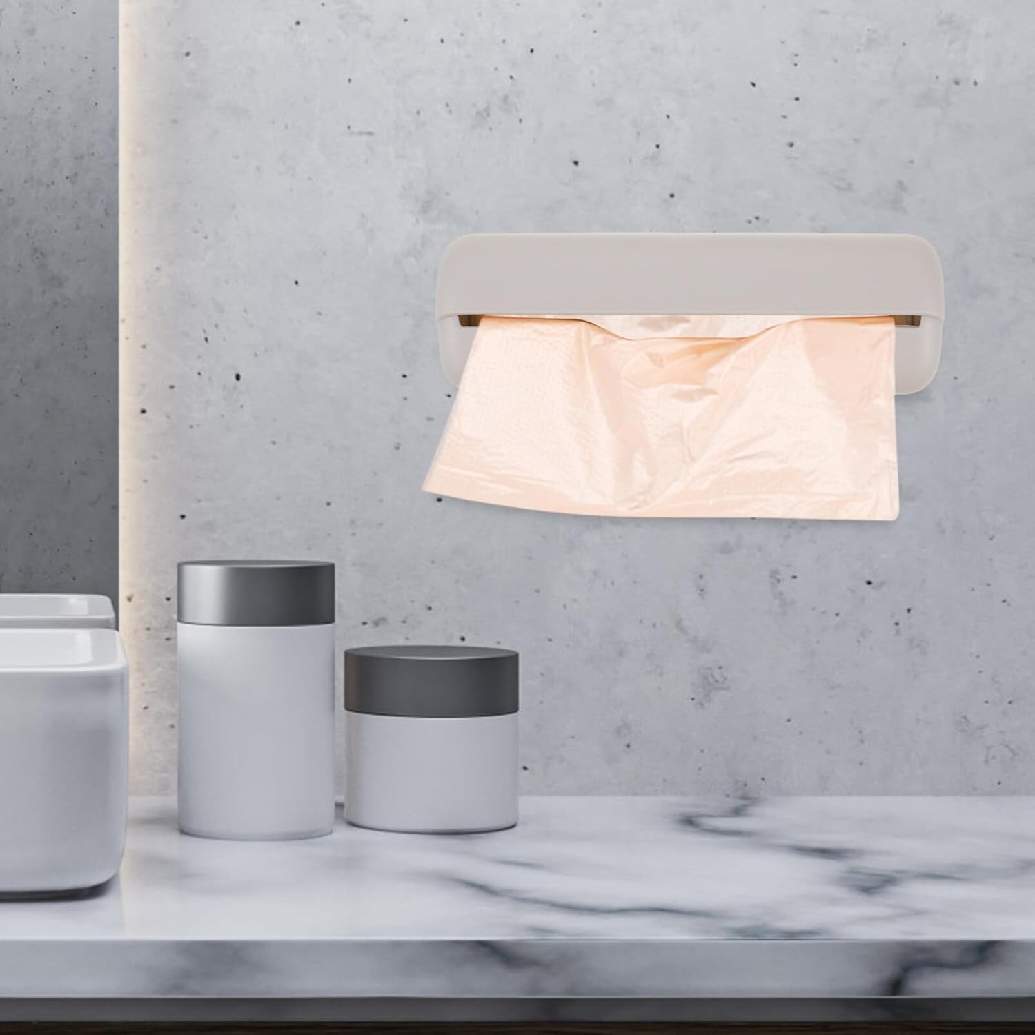 Cabilock Soporte para bolsas de plástico montado en la pared, dispensador de bolsas de basura, soporte para rollo, dispensador de almacenamiento