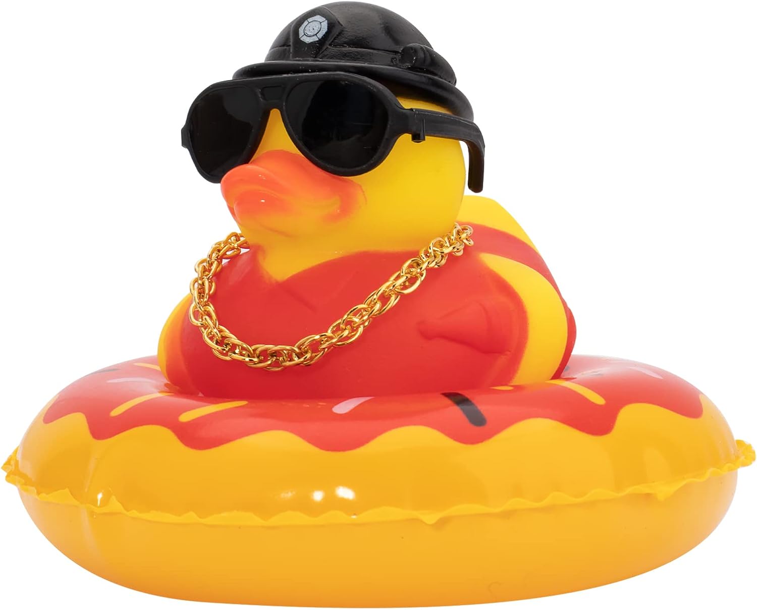 Wonuu Decoración de pato de goma para automóvil, adorno de tablero con mini collar de anillo de natación y gafas de sol