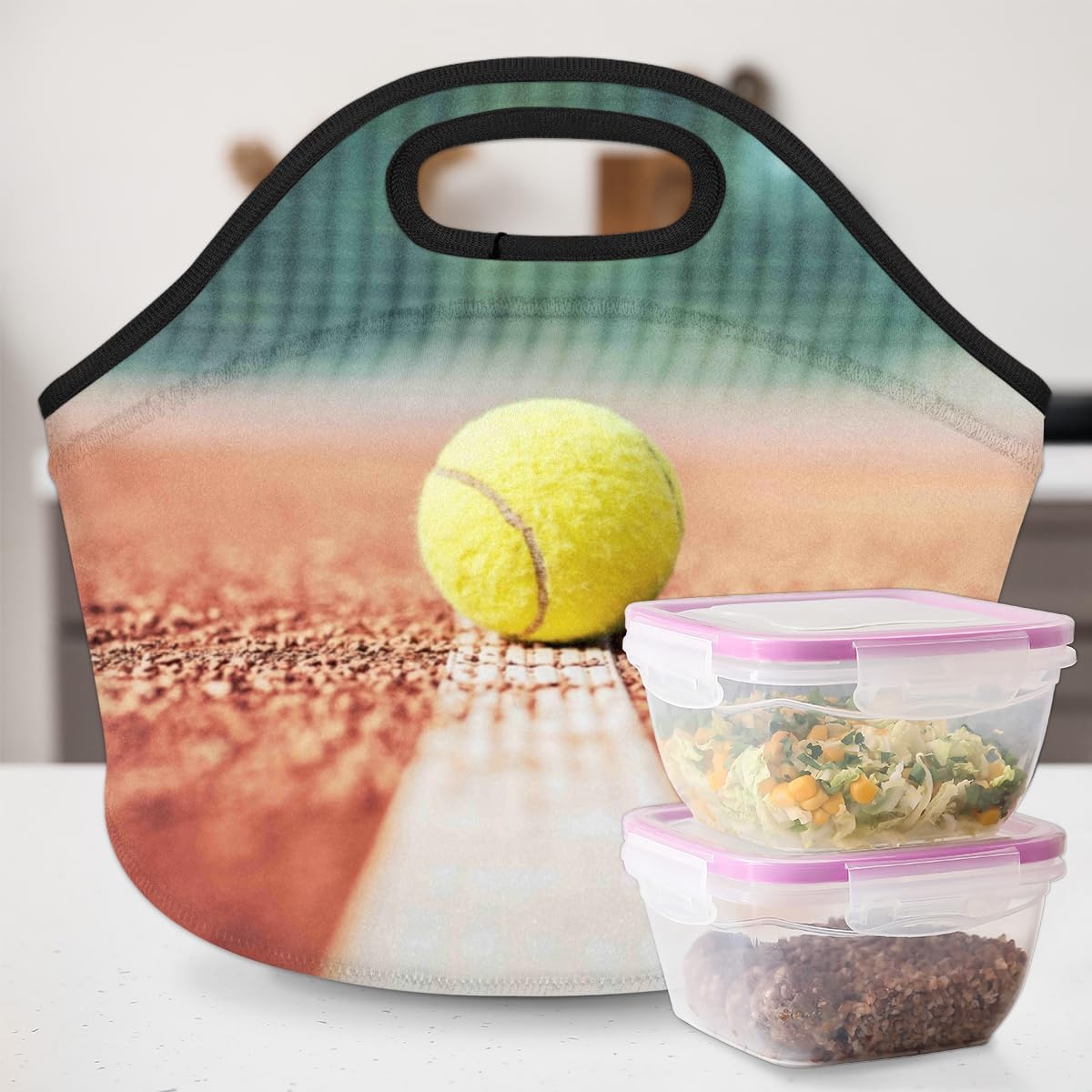 Bolsa de almuerzo con aislamiento para deportes de pelota de tenis, bolsa de almuerzo reutilizable para hombres y adultos, lonchera de neopreno para