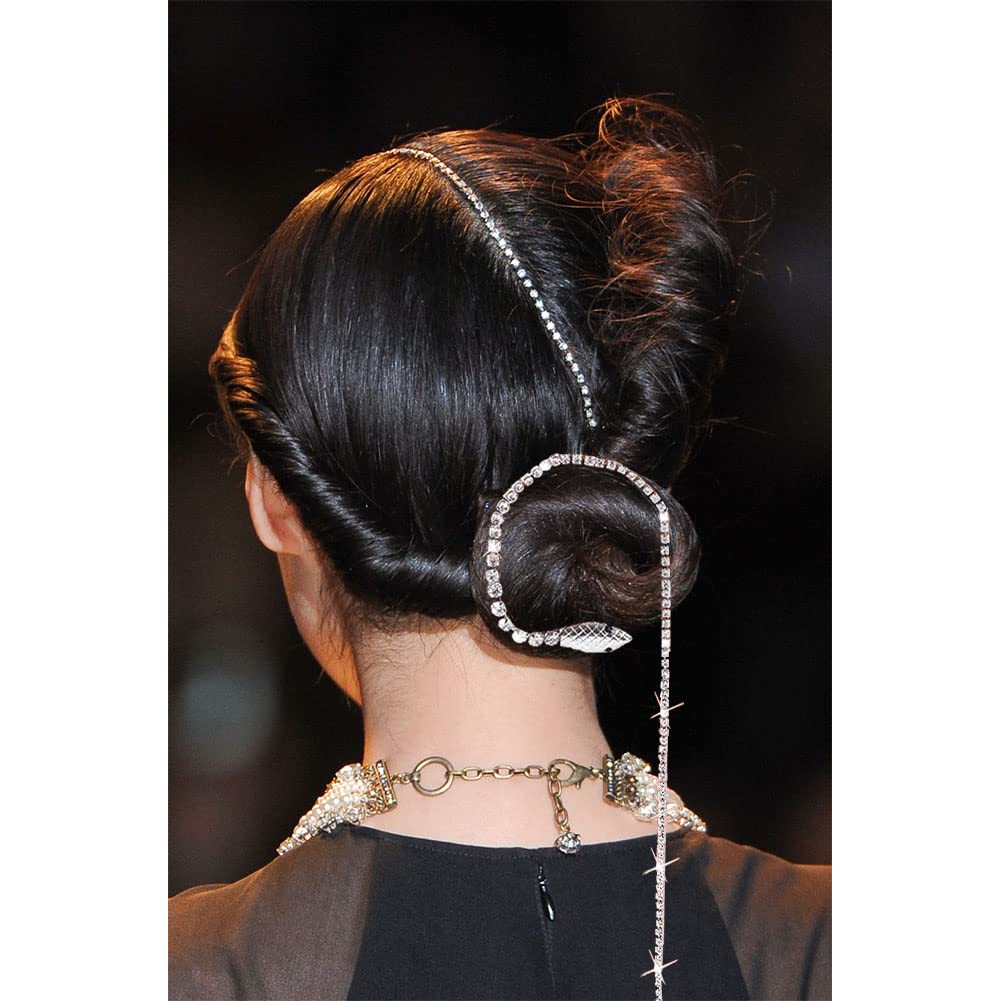 2 cadenas de pelo de serpiente con diamantes de imitación brillantes, diadema de cristal con borla larga, accesorios para el cabello, joyas, pinzas