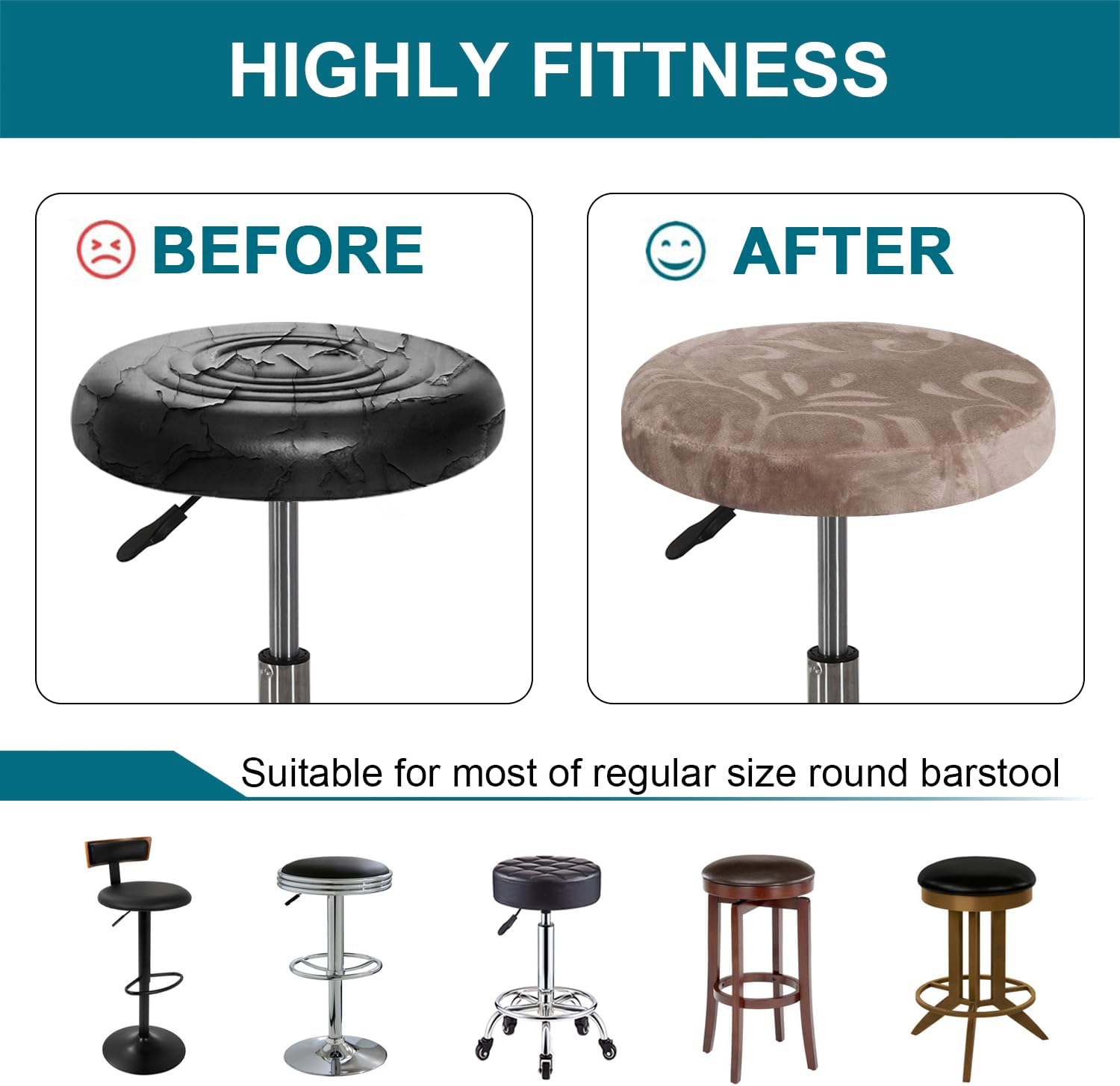 Turquoize Fundas redondas para taburetes de bar, lujosas fundas de terciopelo para taburetes de bar, paquete de 2 fundas de cojín impermeables,