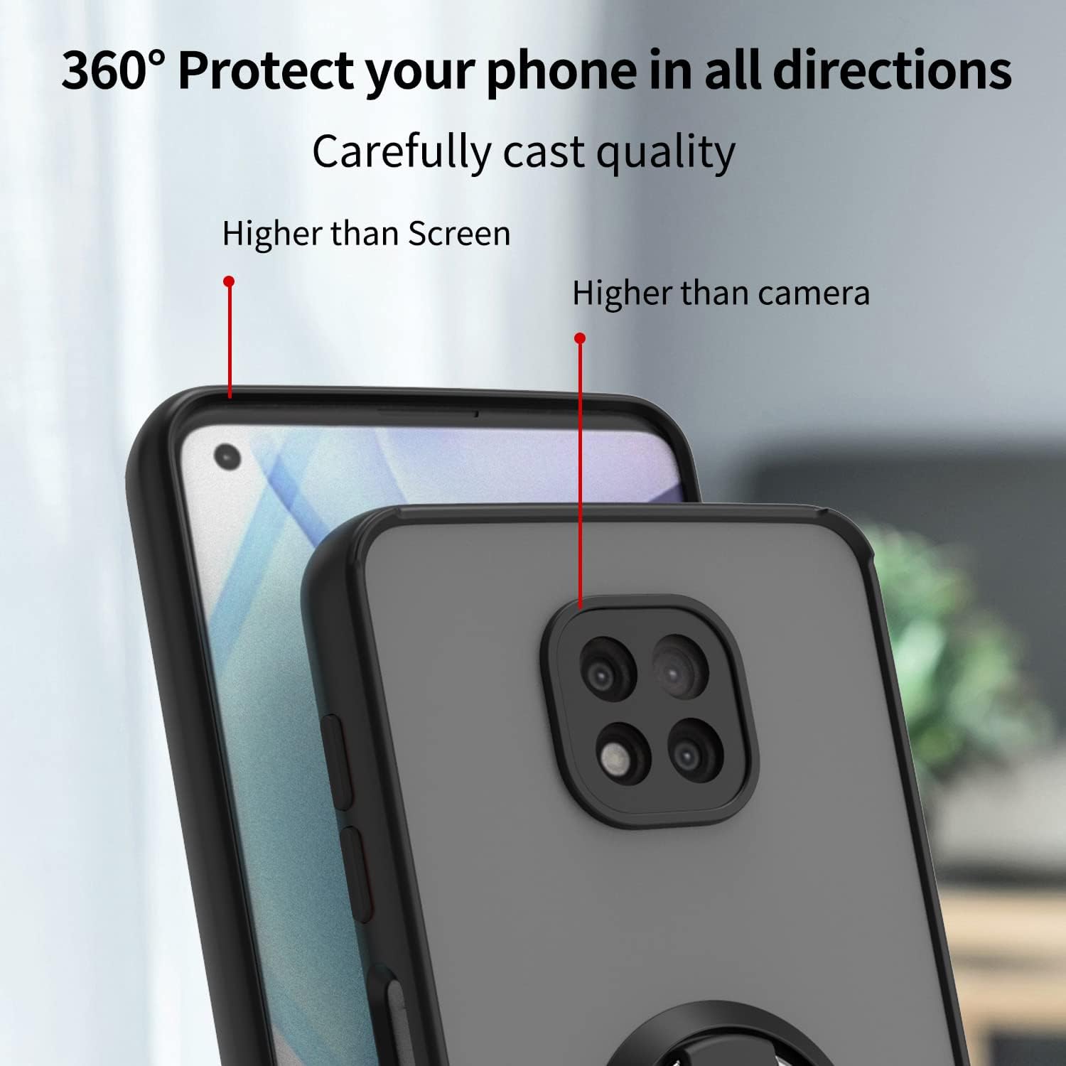 TJS Funda compatible con Motorola Moto G Power 2021, con protector de pantalla de vidrio templado, anillo de metal, soporte magnético, protector