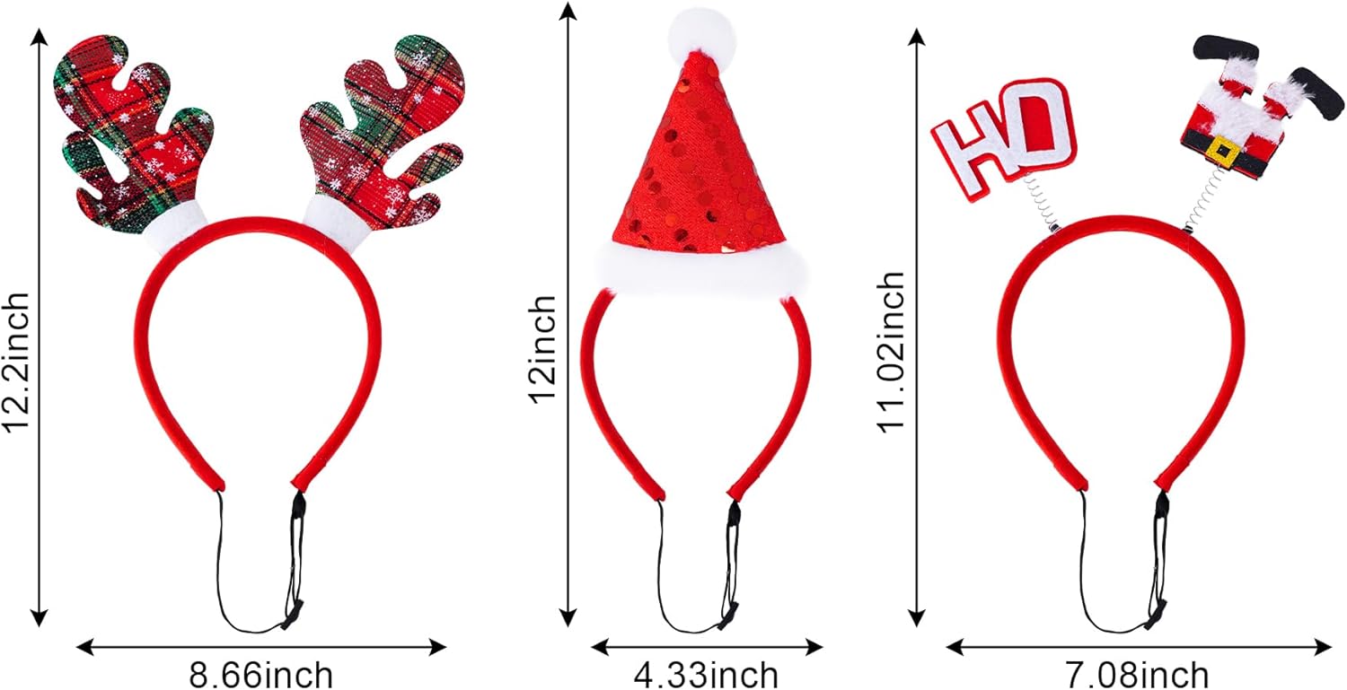 3 diademas de Navidad para mascotas, diademas de Navidad para perros, disfraz de Navidad para mascotas, sombrero de Papá Noel, muñeco de nieve,
