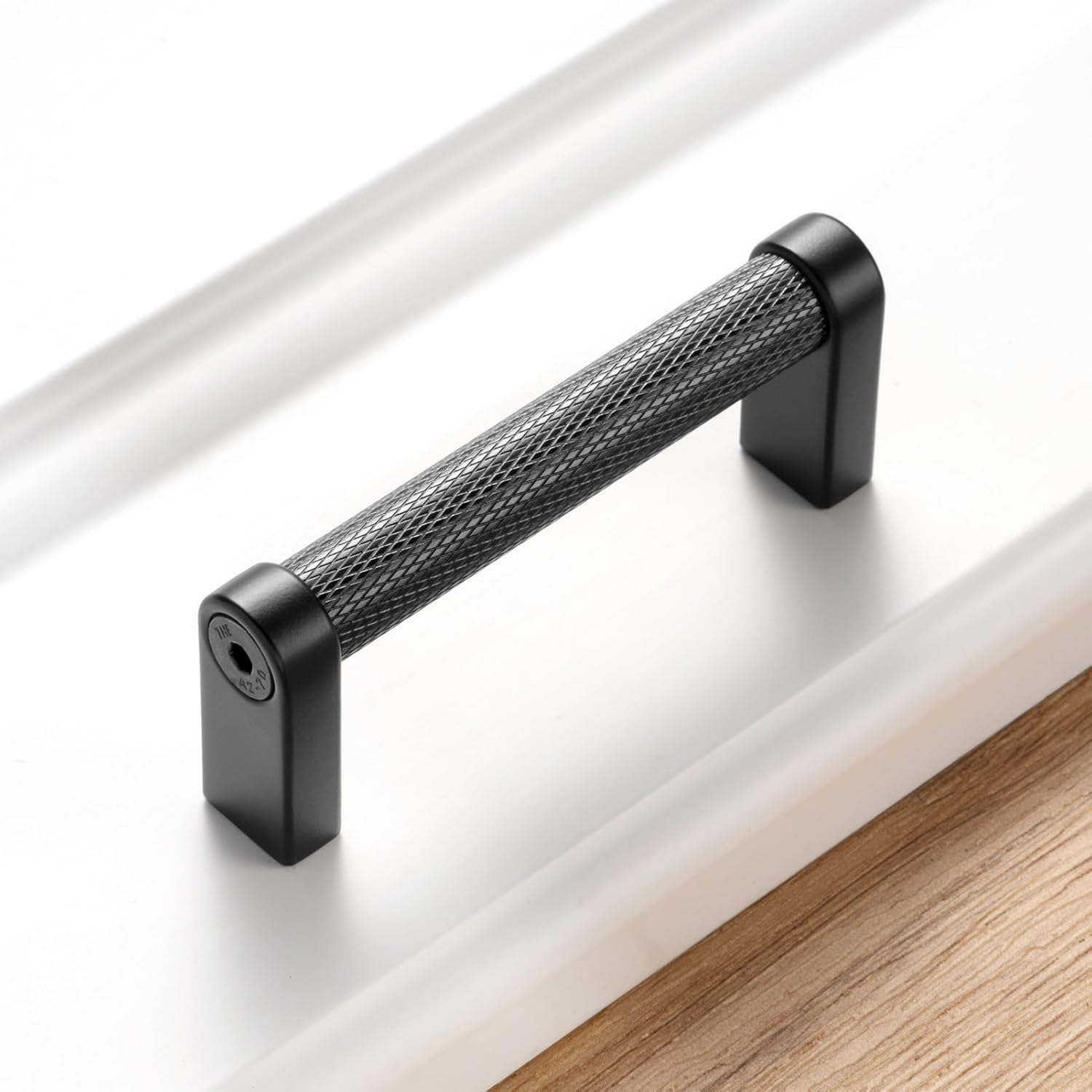 KOOFIZO Tirador de gabinete moleteado  Manija negra para muebles, distancia entre tornillos de 3 pulgadas, paquete de 5 unidades P22 para puerta de