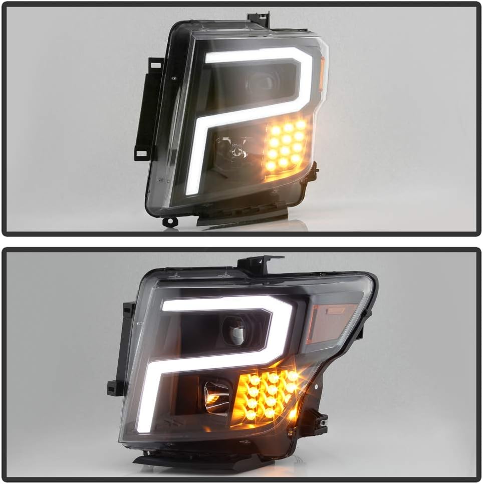 VIPMOTOZ Proyector halógeno de tubo de neón con tira LED para 2016-2023 compatible con Nissan TitanXD conductor y lado del pasajero, carcasa negra,
