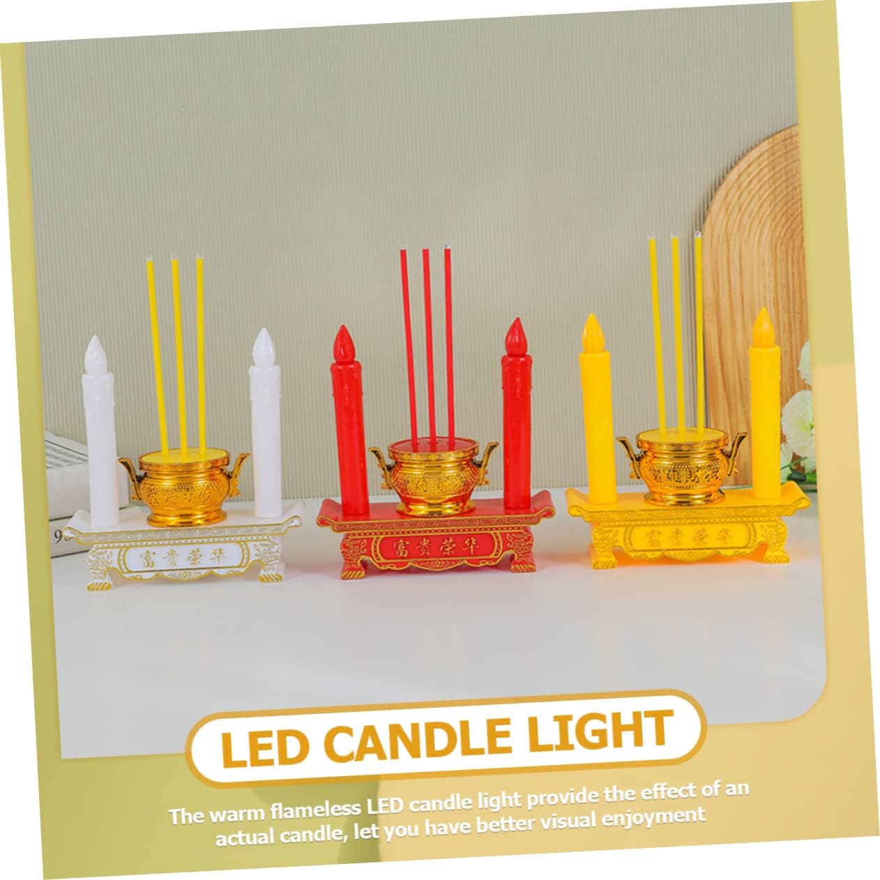 Housoutil Velas de altar Led Vela sin llama Vela Led Luces de té Luz Lámpara de decoración budista Lámpara de vela china Lámpara de vela Led Cónica