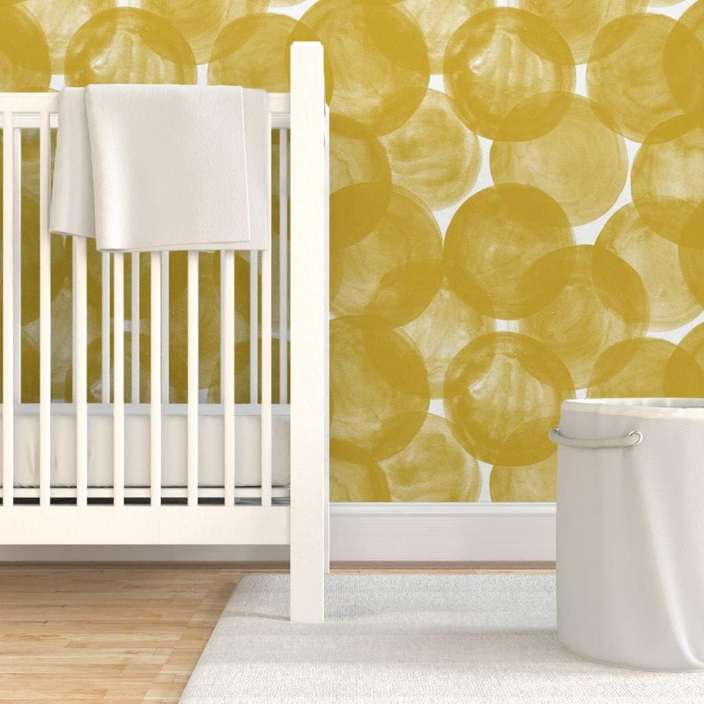 Spoonflower Peel & Stick Wallpaper Swatch – Watercolor Mustard Yellow Gold Polka Dots Geometric Bold Circles Round Custom Removable Wallpaper