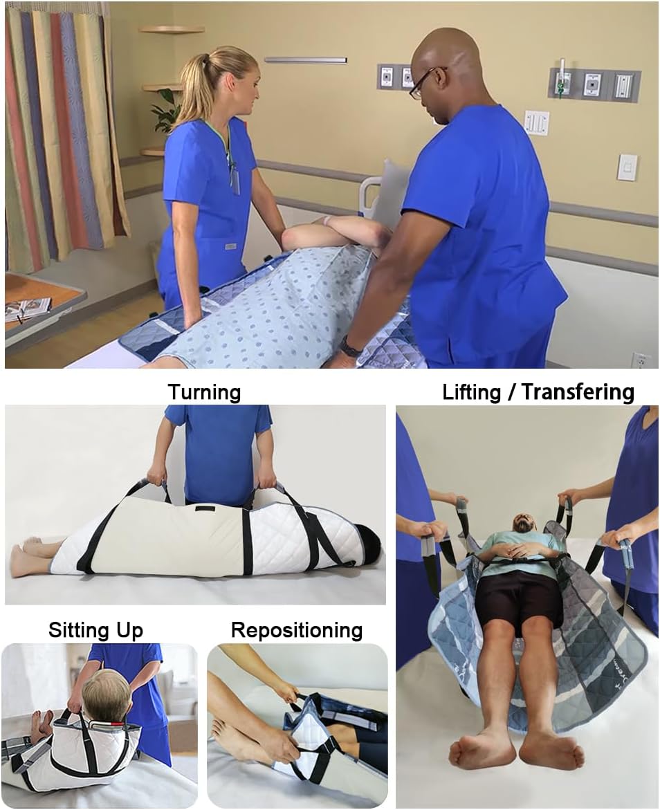 Almohadilla de cama de posicionamiento con asas, carcasa 100% algodón sábanas deslizantes transpirables para pacientes para prevenir llagas de cama