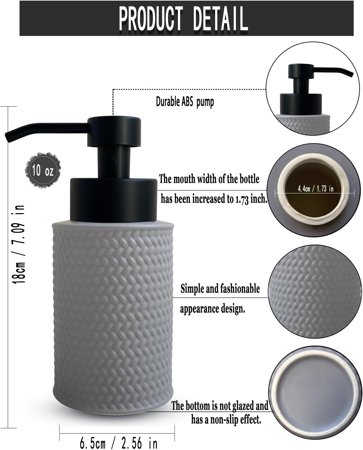 Dispensador de jabón espumoso de 10 onzas para baño, dispensador de jabón de espuma de cocina, botella de bomba de espuma moderna recargable,