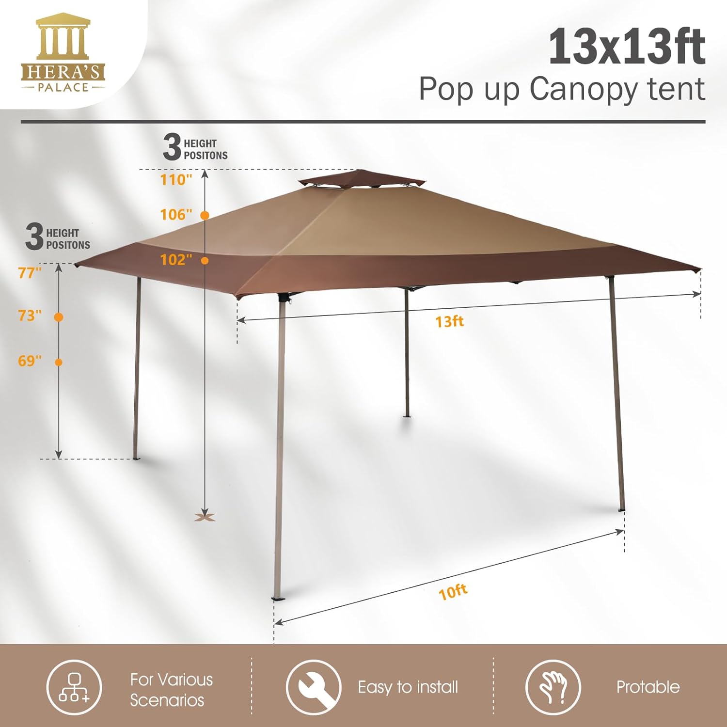 HERA’S PALACE Toldo desplegable de 13 x 13 pulgadas, tienda de campaña para exteriores para patio con bolsa, toldos de sombra fáciles de poner,
