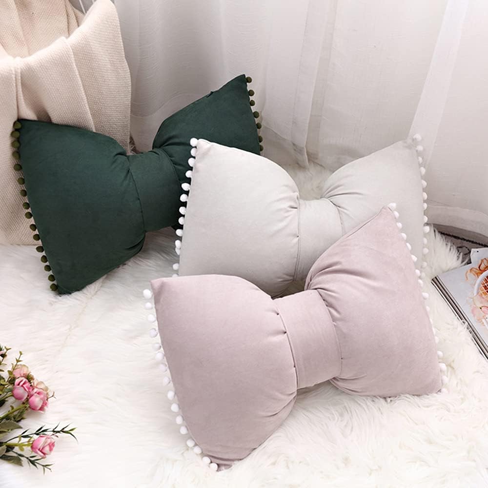 Fundas de almohada decorativas bohemias con pompones, fundas de almohada de terciopelo suave, fundas de almohada lumbares con lazo de 14 x 20