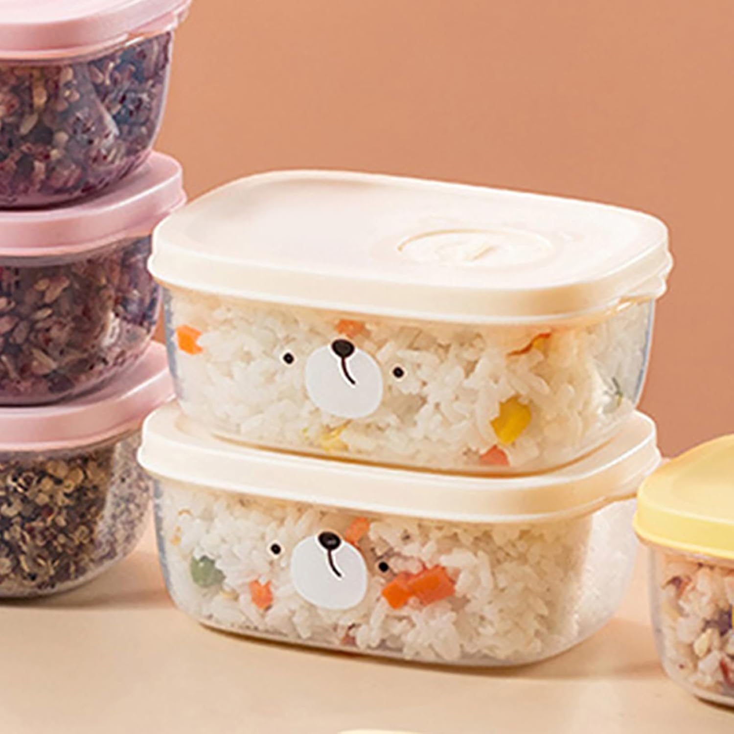 TOPINCN Contenedor reutilizable de almacenamiento de alimentos, recipientes para congelador de dibujos animados con tapas, contenedor de plástico