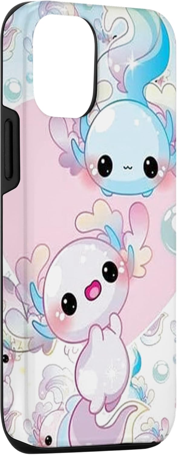 Funda para iPhone 1212 Pro Cute Blue and Pink Axolotl Kawaii Axolotls