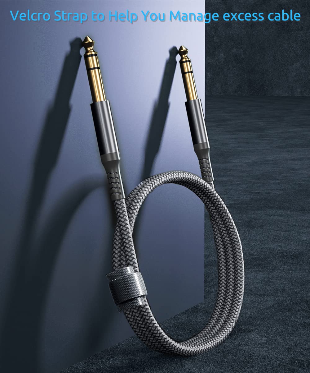 Itramax Cable de audio TRS de 14 de pulgada de 20 pies, cable estéreo recto macho macho de 0.250 in, cable de interconexión de instrumentos de 6,35