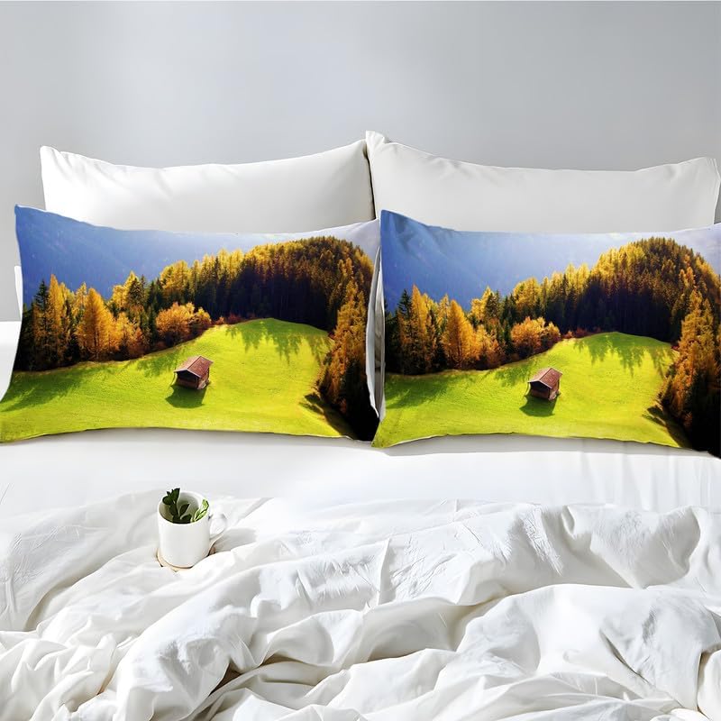 Yellow Woods Twin Duvet Cover View Print Twin Bedding Sets Soft Microfiber Comforter Cover and 2 Pillow Shams 20″X26″, Bed Set Duvet Covers with