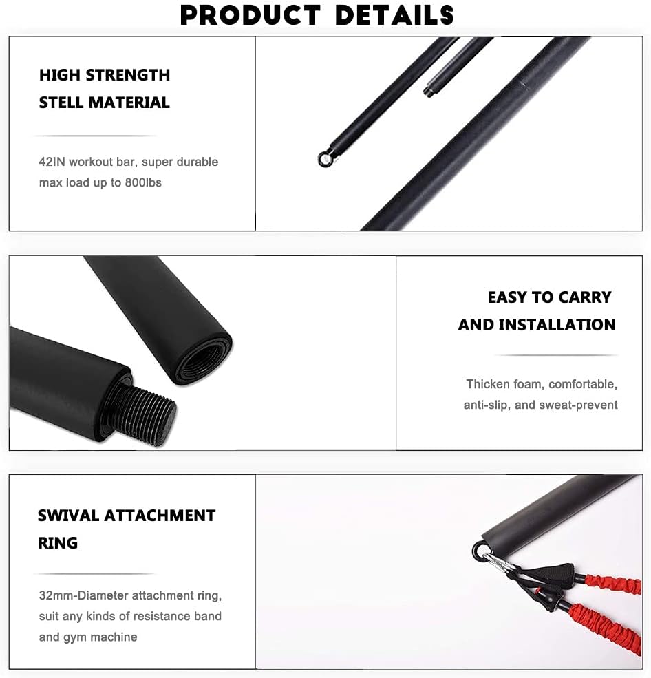 OYINDIZ Resistance Band Bar, Home Gym Workout Pilates Bar 38Inch Strength Training Exercise Bar Heavy Duty Lifting Fitness Bar for Resistance Band