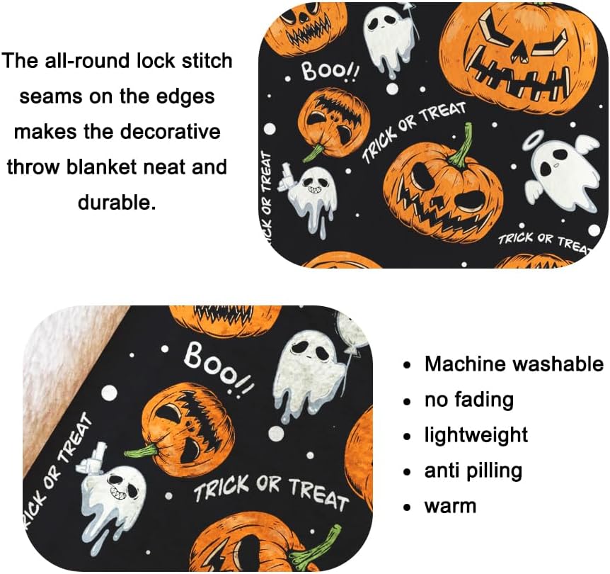 Manta de Halloween para bebé, decoración de Halloween para niños pequeños, cuna, cochecito, manta de calabaza espeluznante manta de felpa mullida