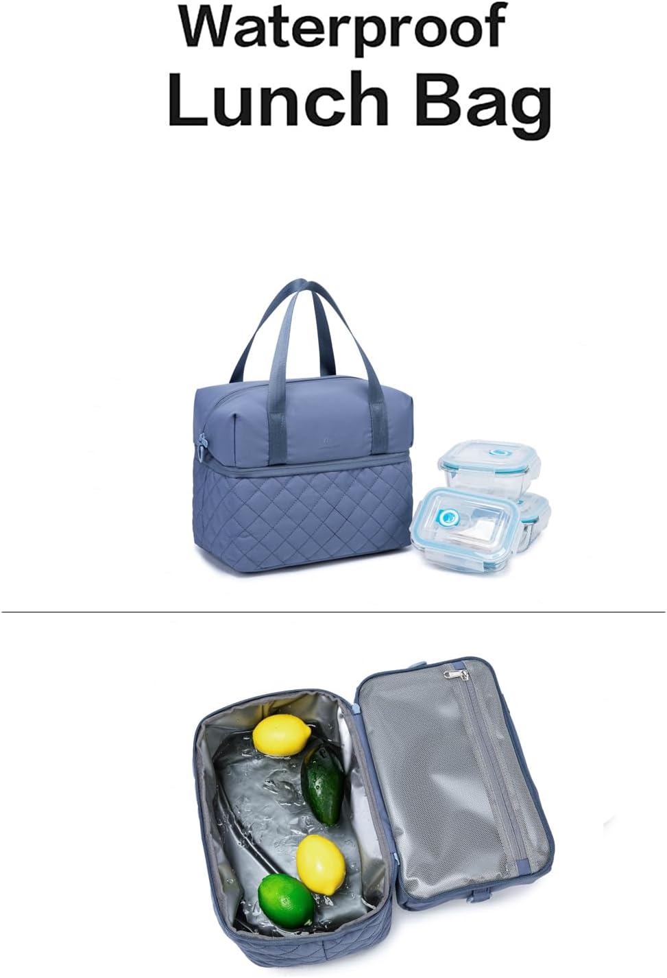 NOL Natural Organic Lifestyle Bolsa de almuerzo reutilizable para mujer, a prueba de fugas, con aislamiento medio, de nailon, con correa desmontable