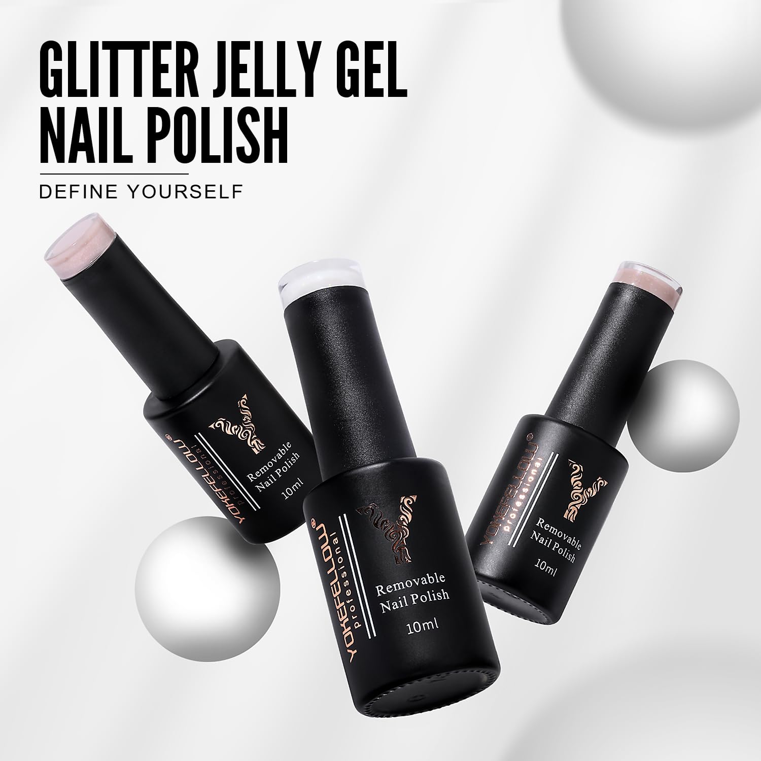 YOKE FELLOW Esmalte de uñas de gel con purpurina, 0.3 onzas líquidas, esmalte de uñas de gel transparente color blanco lechoso con purpurina láser