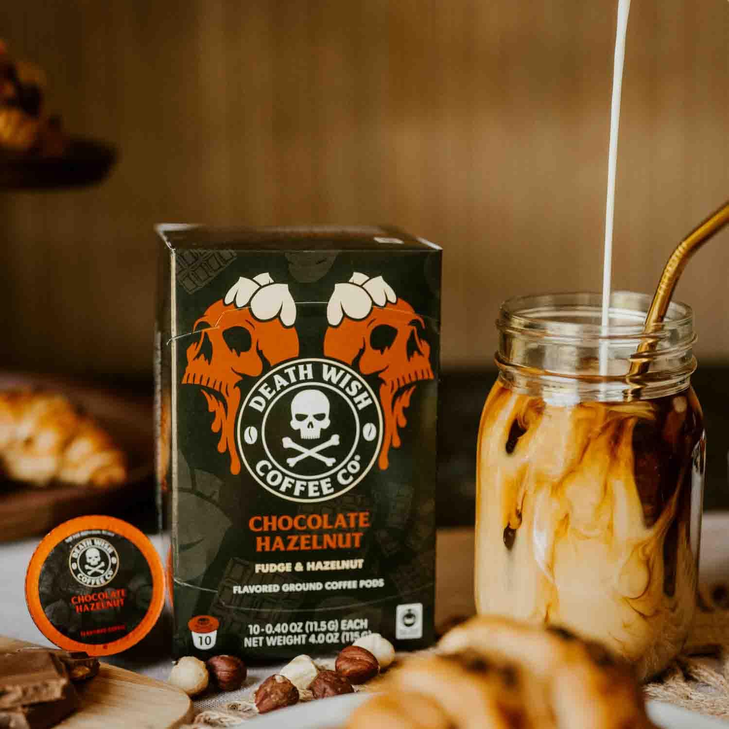 Death Wish Coffee – Cápsulas individuales – Cápsulas de café tostado oscuro, fabricadas con certificado orgánico USDA, extra de cafeína (chocolate
