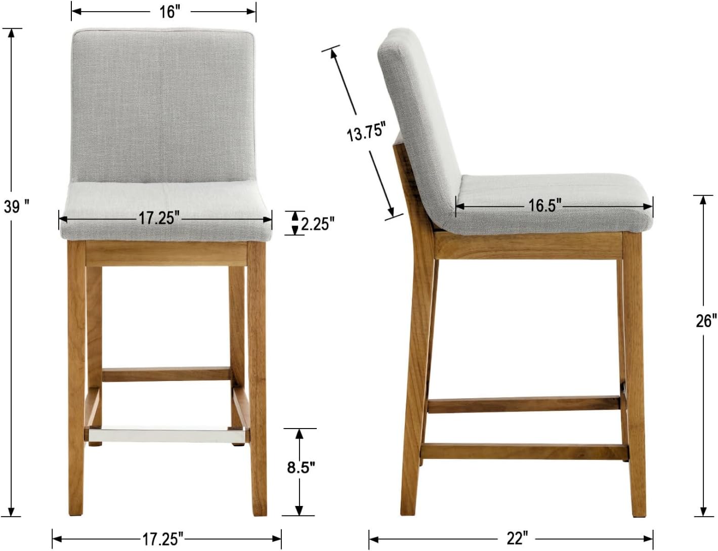 DM Furniture Taburete de mostrador para isla de cocina, juego de 2 taburetes de bar tapizados de tela de lino con respaldo de 26 pulgadas, taburetes