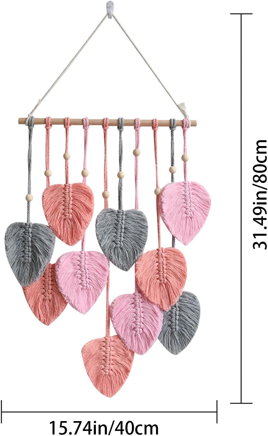 Tapiz de hojas bohemio para colgar en la pared, tapiz para colgar en la pared, hilo tejido de plumas hechas a mano, tapiz bohemio, decoración de