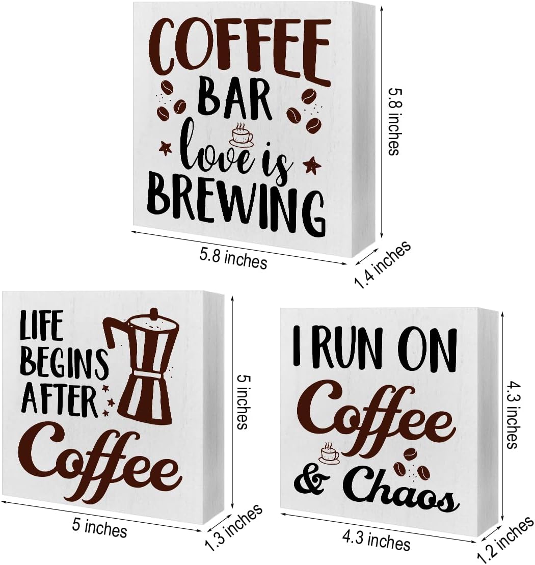 Letreros de caja de madera de café, 3 piezas con tema de café, bandeja escalonada, letreros de madera, decoración de bloque de madera, centro de