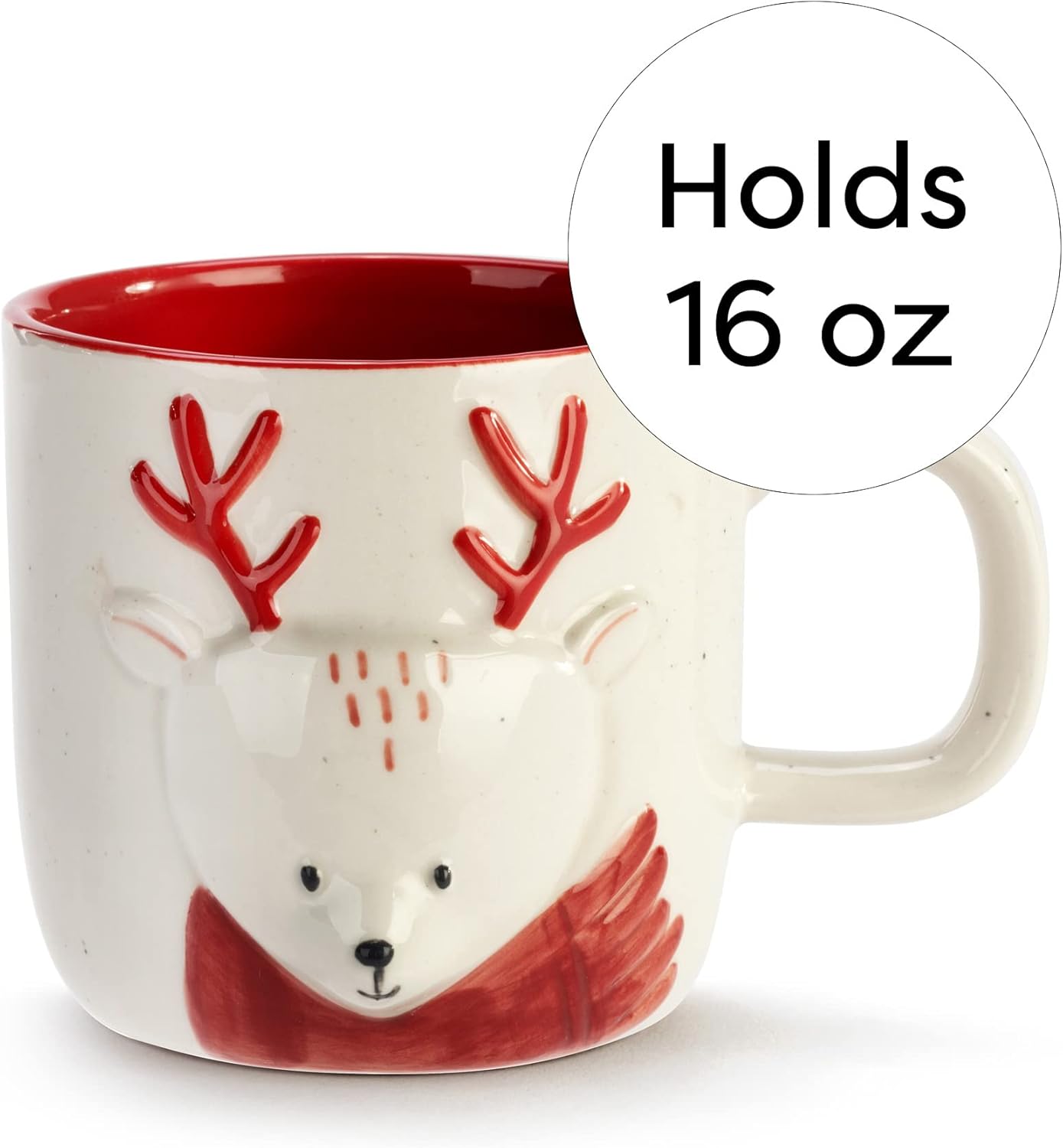 DEMDACO Hello Deer – Taza de Navidad de cerámica roja y blanca de 16 onzas