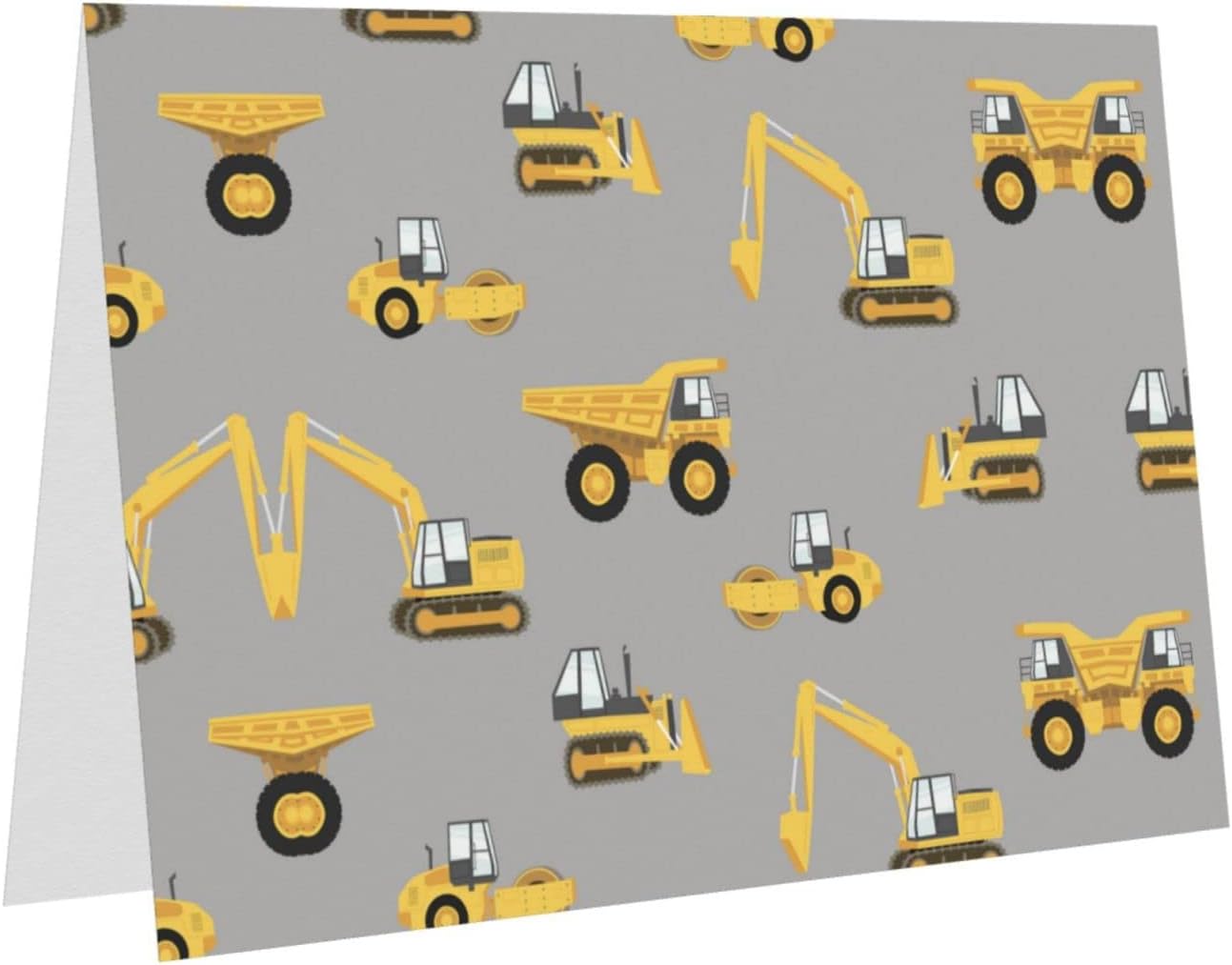 Los camiones de la construcción imprimen las tarjetas de felicitación del día de fiesta en blanco las tarjetas de la nota con los sobres