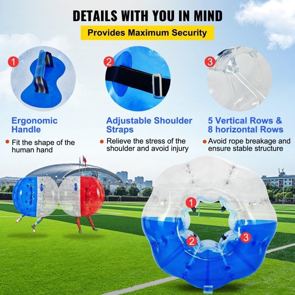 WACTO Pelota de parachoques inflable para adultos o niños, pelota de fútbol de burbujas de 5 pies de diámetro, fácil de inflar, bola zorb roja y
