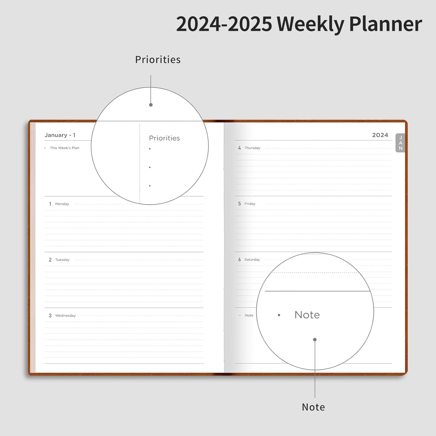 RETTACY Agenda 2024  Calendario 2024  Agenda 2024-2025 diaria, semanal y mensual, enero 2024  marzo 2025, papel premium sin ácidos de 3.53 ozm, tapa