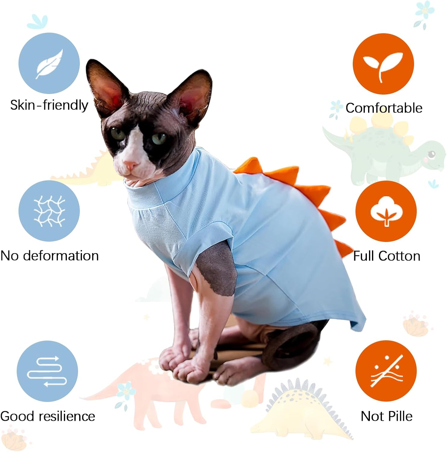 Bonaweite Sphynx – Ropa de gato sin pelo, lindas camisas de diseño de dinosaurio, ropa de gato solo para gatos, chaleco transpirable para gatitos,