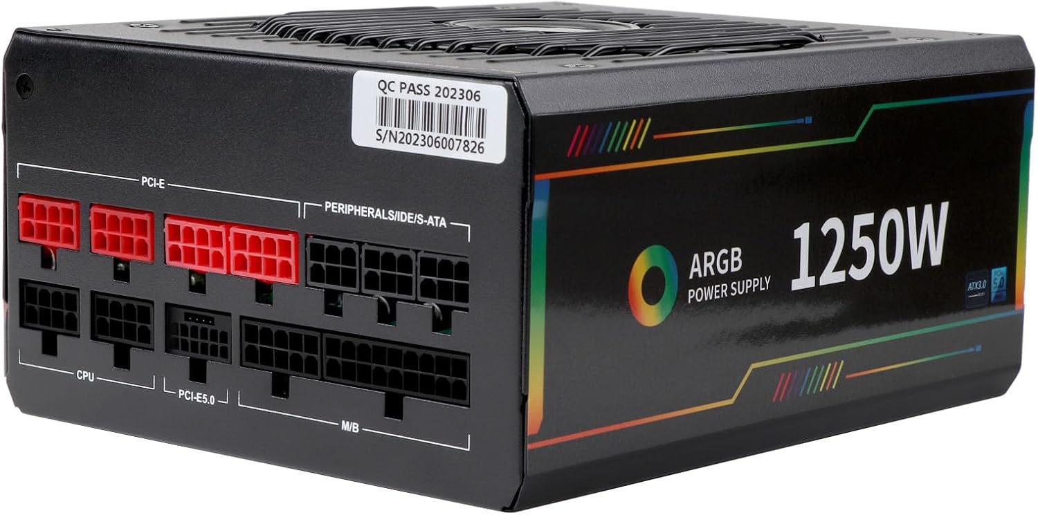 Fuente de alimentación de 1250 W RGB totalmente modular ATX 3.0 PCIe 5.0 PSU activo PFC Gaming PC fuentes de alimentación de voltaje completo