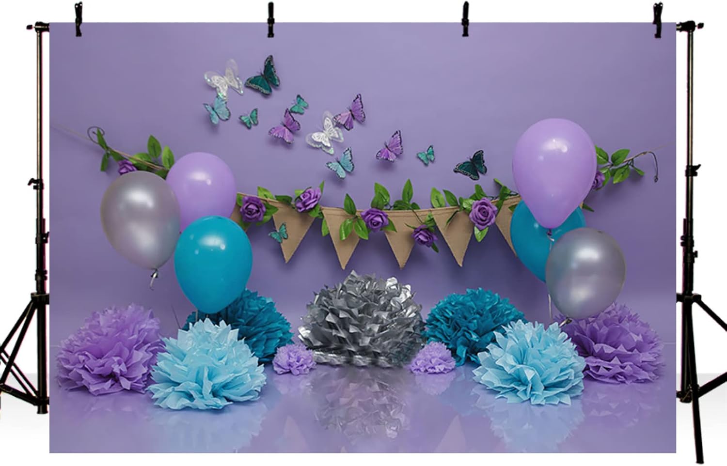 Telón de fondo de cumpleaños para el primer cumpleaños de mariposa, globo de pared de baby shower, pancarta de decoración de bebé niña, fotografía