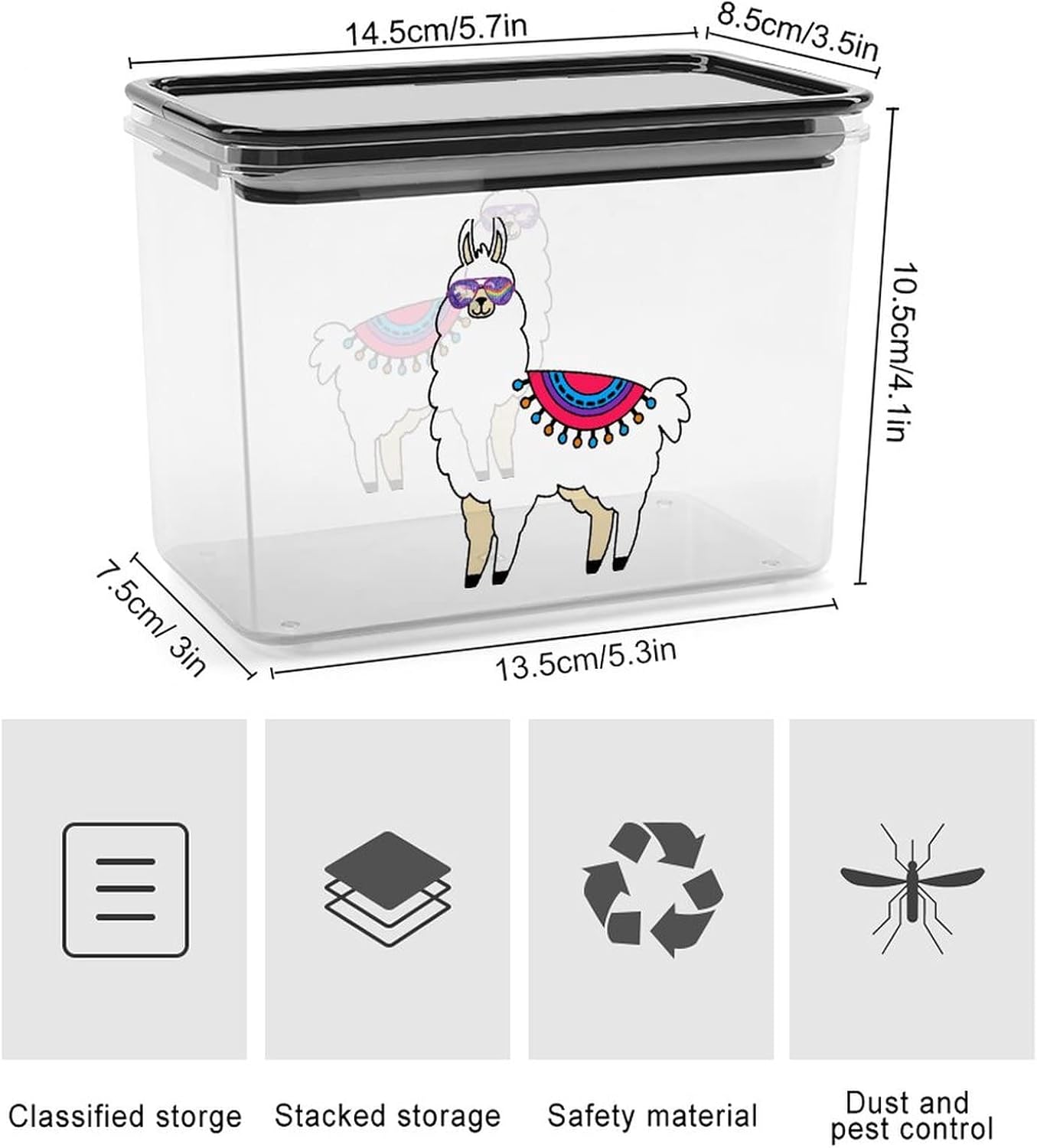 Divertidos recipientes de almacenamiento de alpaca con llama, caja de plástico transparente con tapas, contenedores reutilizables para cocina,