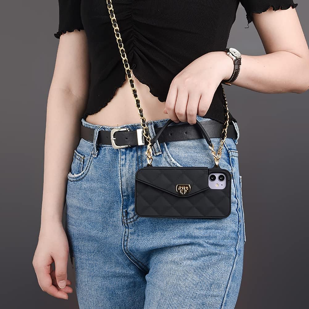 Yatchen Funda tipo cartera para iPhone 12 Pro Max, funda cruzada para teléfono con correa de cordón, bonita funda tipo cartera con tapa para tarjeta