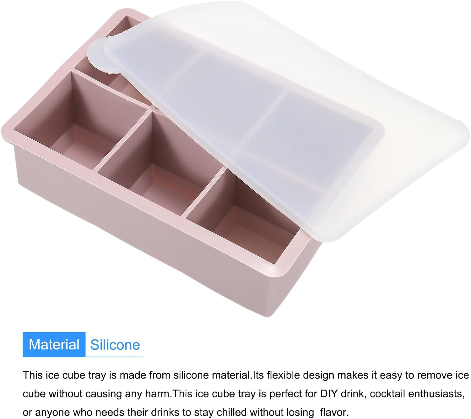 MECCANIXITY Molde para cubitos de hielo, bandeja de silicona para cubitos de hielo de 6 x 2 pulgadas con tapa para cóctel, jugo, bebida casera (rosa)