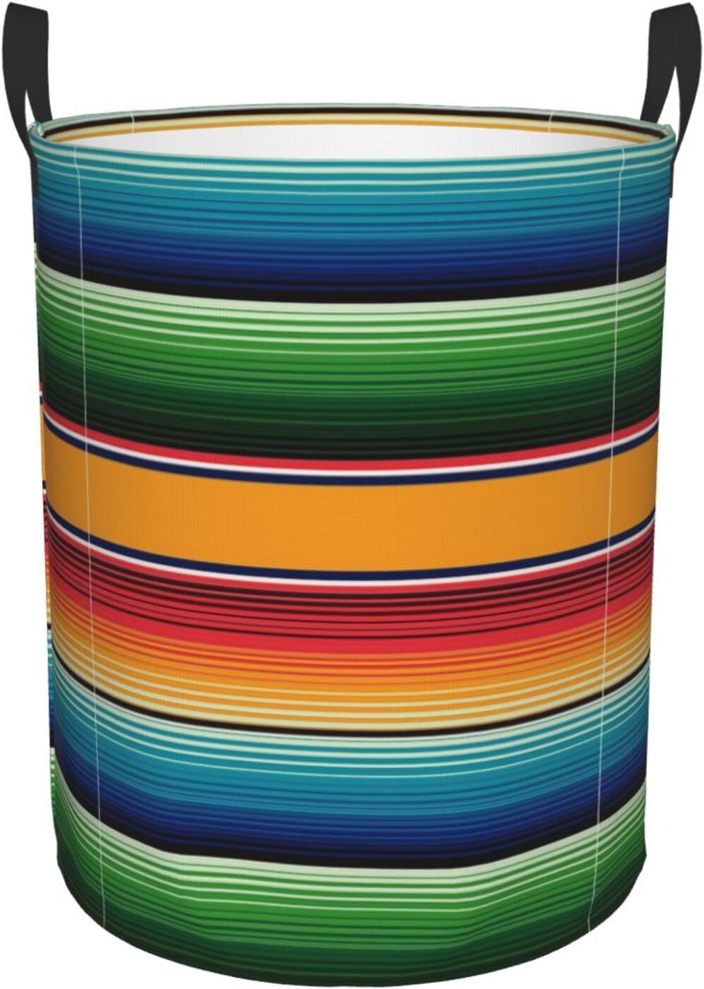 Cesta de lavandería con estampado de sarape mexicano, a rayas, impermeable, plegable, con asa duradera, cesta de almacenamiento circular, bolsa de
