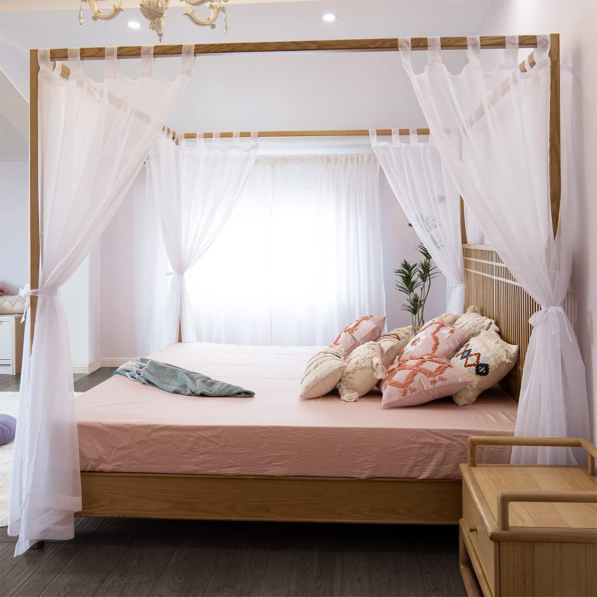 Cortinas transparentes para cama King, Queen, matrimonial y individual, toldos y cortinas de 4 esquinas para cama, cortinas con dosel, cortinas