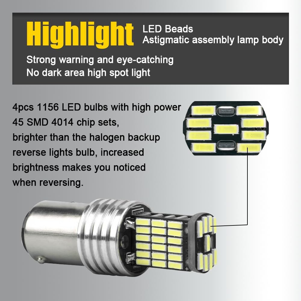 Zufoty 4 bombillas de señal de giro para automóvil, bombillas LED de señal de giro, luces de marcha atrás superbrillantes, 1156 bombillas LED para