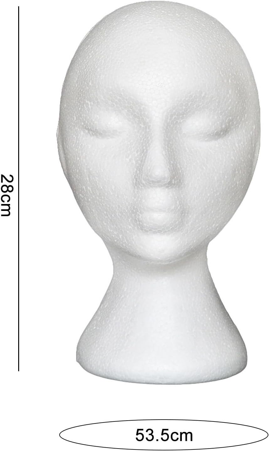 Maniquí de espuma, modelo de cabeza femenina, peluca, sombrero, maniquí de espuma, color blanco (gris)