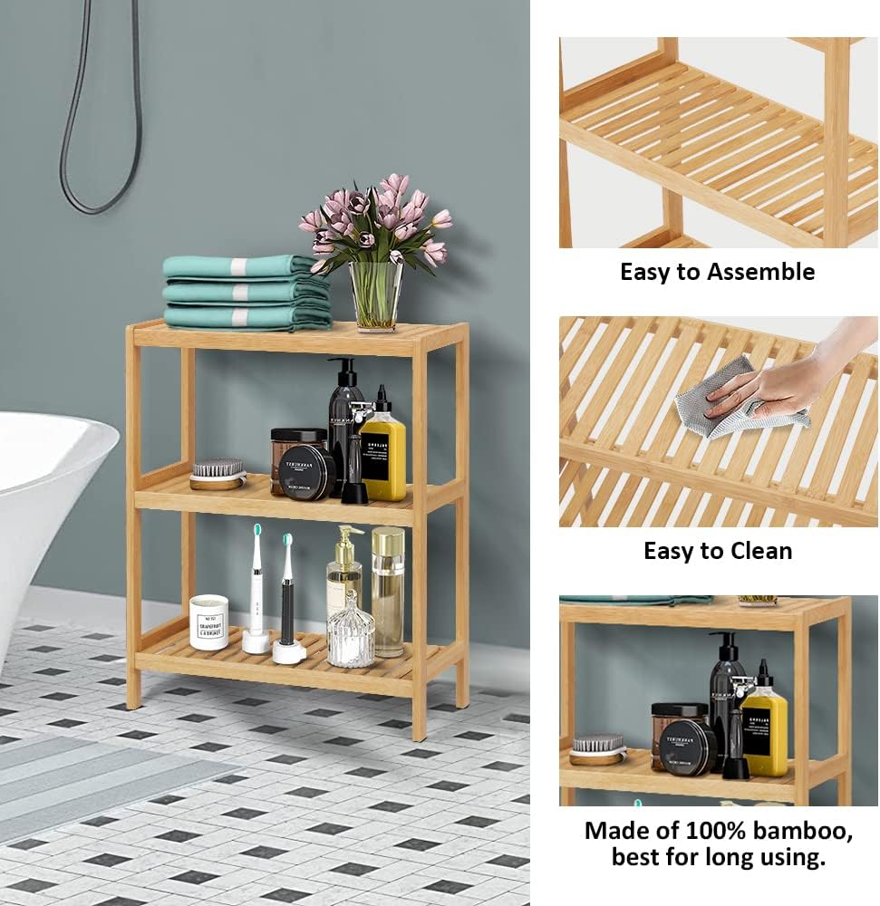 Estante organizador de almacenamiento de bambú de 3 niveles para inodoro, estantes de utilidad para baño, sala de estar, cocina