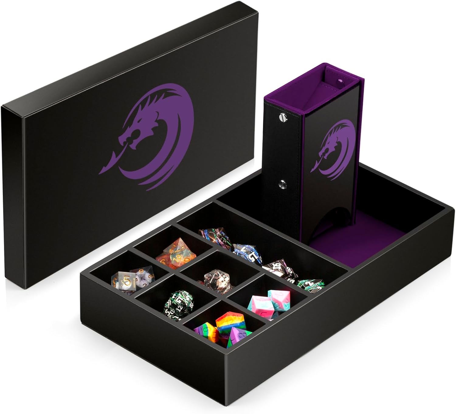 DNDND Bandeja rodante de dados 3 en 1, torre de dados y almacenamiento de dados, almacenamiento rectangular portátil con tapa para juegos de mesa