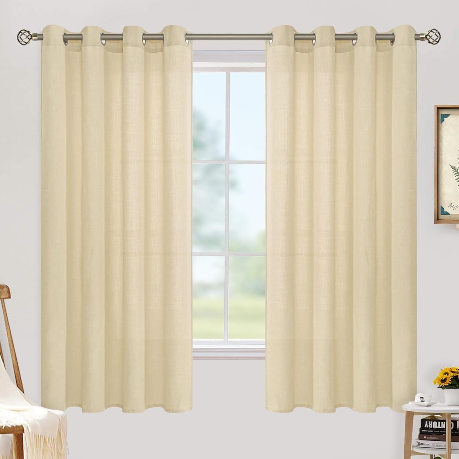LAMIT Cortinas de lino para dormitorio, cortinas de lino grueso con ojales, filtrantes de luz, cortinas naturales semitransparentes para sala de