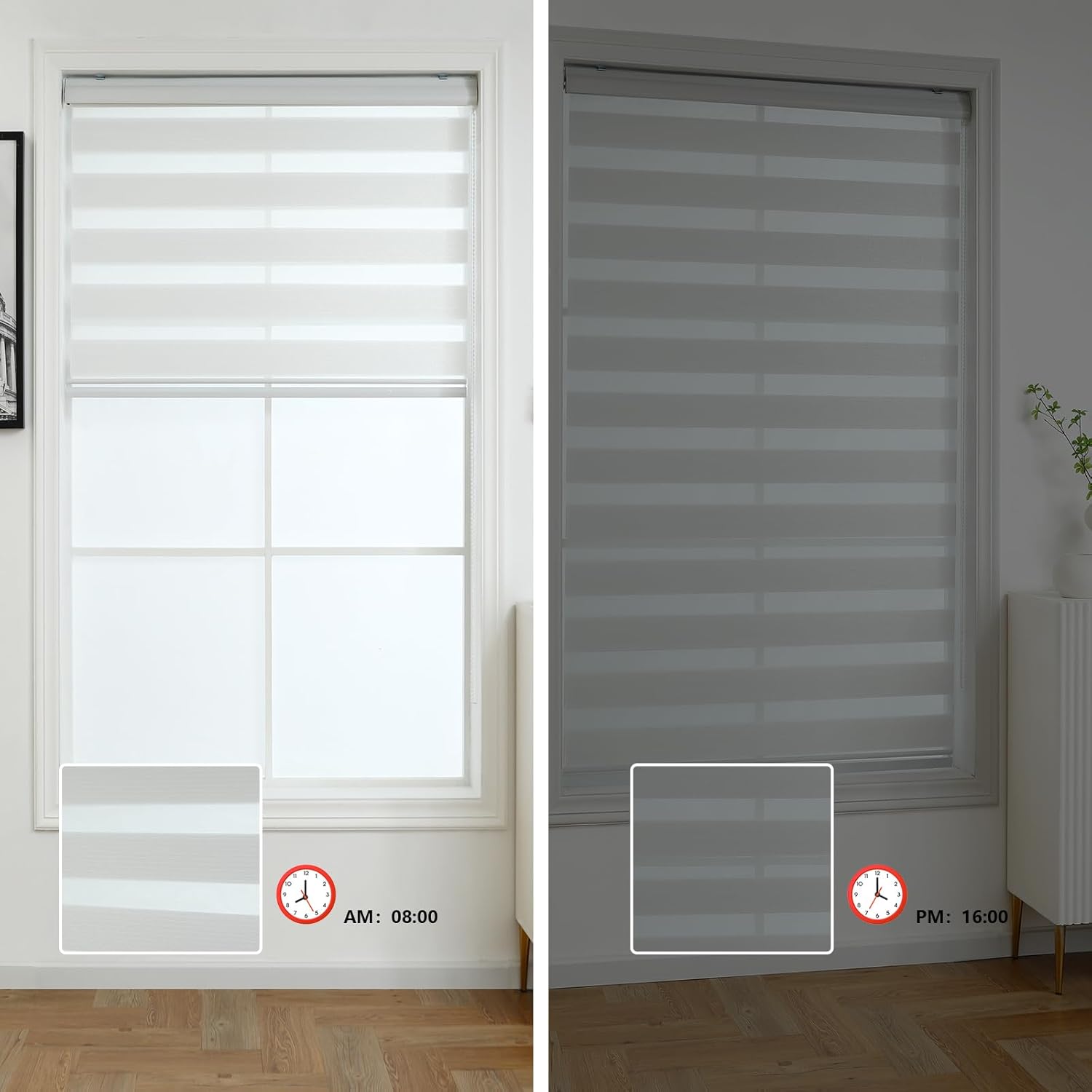 LALAWUNO Persianas enrollables sin cordones estilo cebra para ventanas, con filtro de luz (altura máxima 59 pulgadas) (color blanco) (25.6 pulgadas