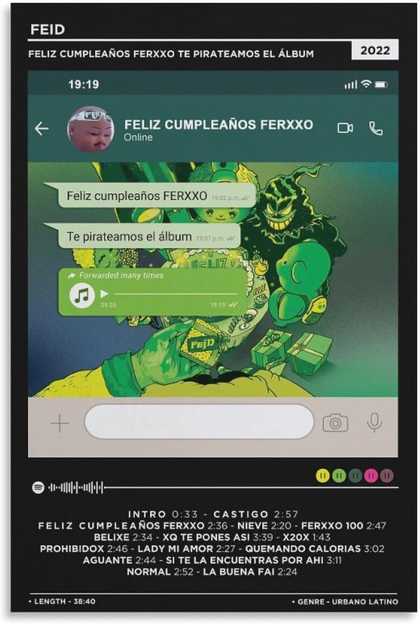 Feid – Póster de lienzo con texto en inglés Feliz Cumpleanos Ferxxo, decoración de dormitorio, paisaje, oficina, San Valentín, cumpleaños, sin