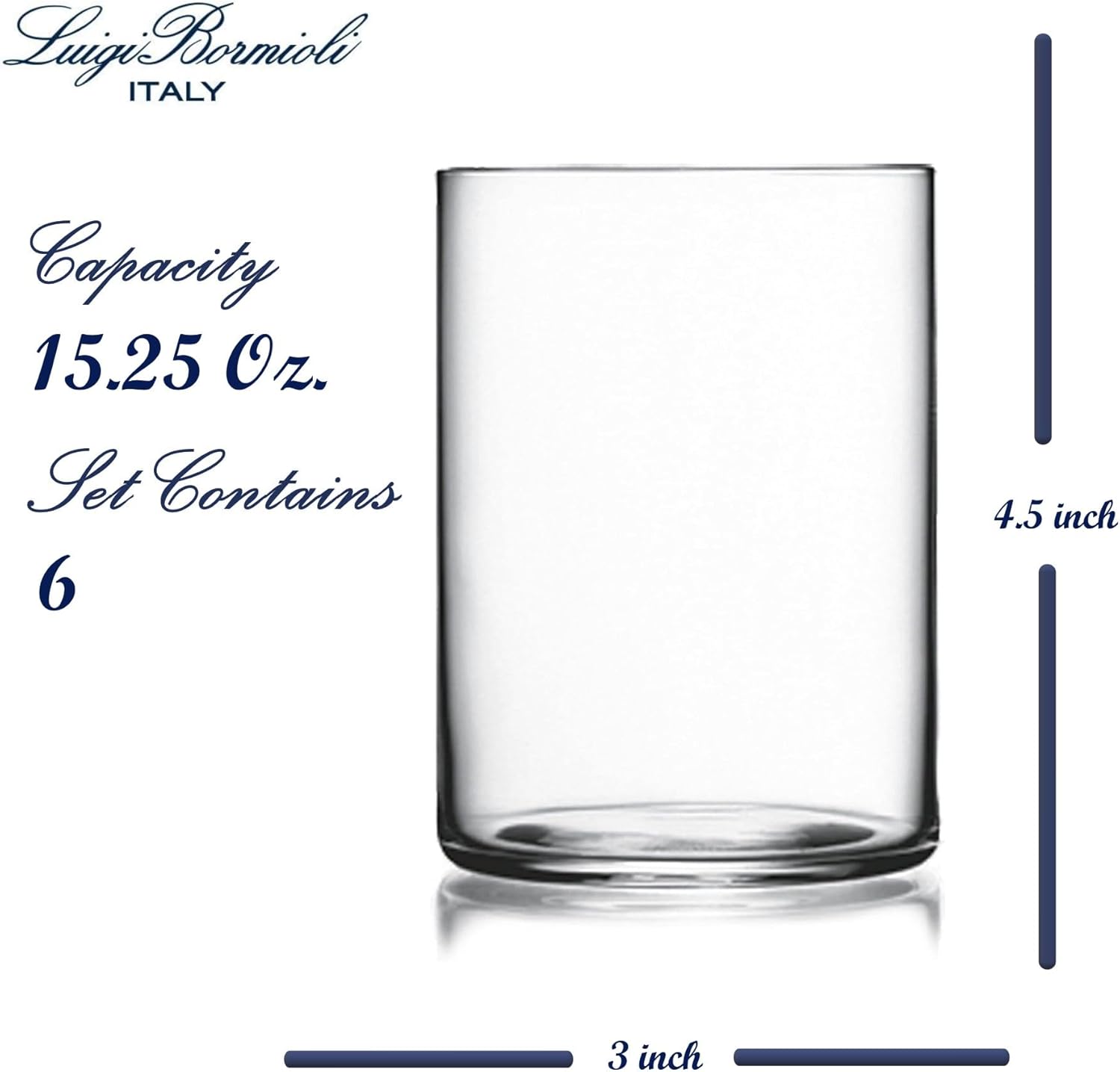 Luigi Bormioli Son.hyx – Juego de 6 vasos de cristal soplado de alta tecnología, 15.25 onzas, para cóctel, té helado, agua, jugo, fabricado en Italia