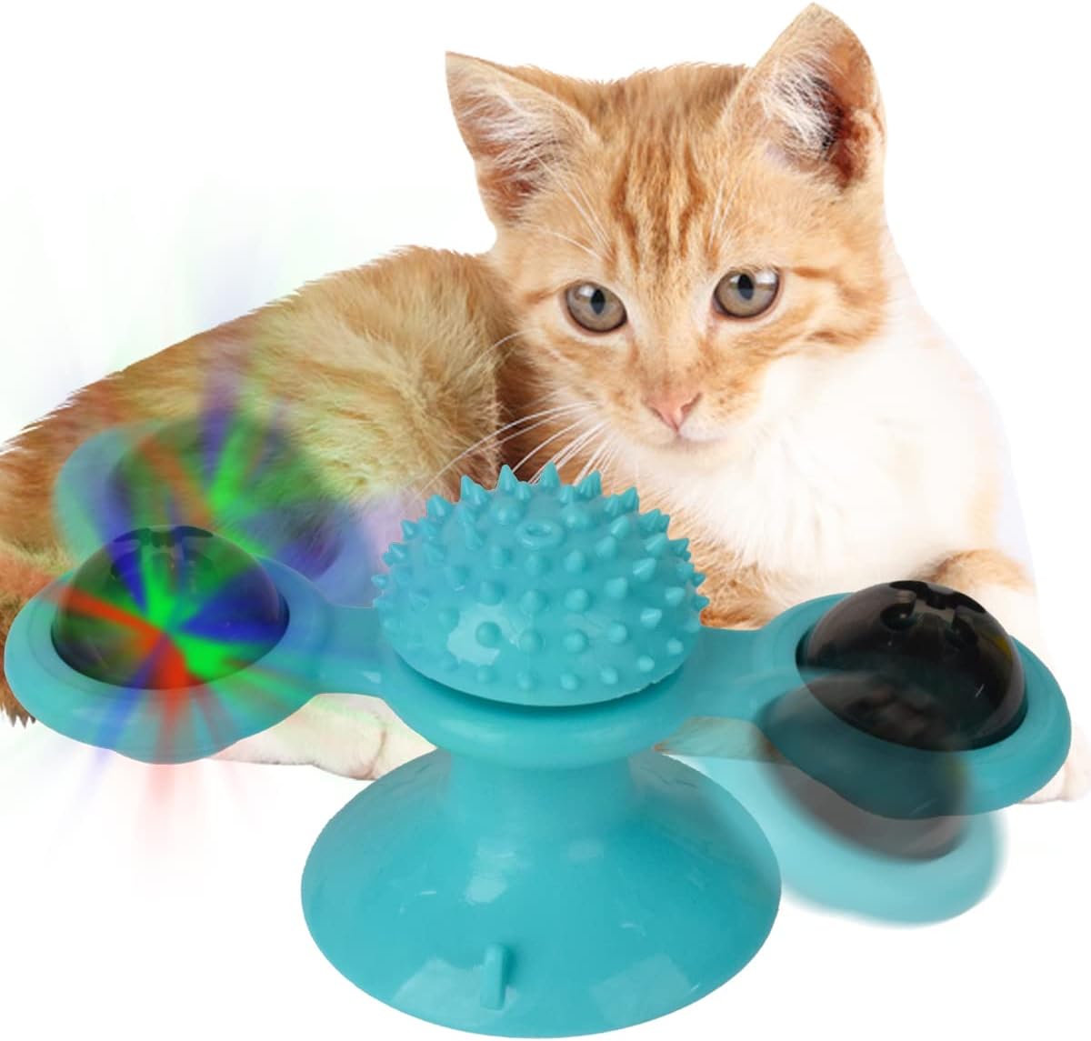 Molino de viento para gatos con hierba gatera, juguetes interactivos giratorios para gatos con ventosa, juguete de masaje giratorio para gatos de