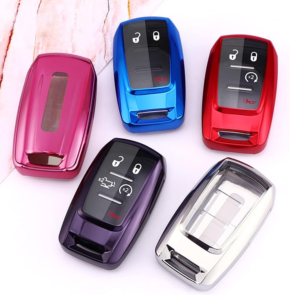 Funda para llavero para Dodge Ram 1500 2019, 2020, 2021, accesorios de TPU suave, soporte remoto de piel, funda de entrada sin llave (morado)
